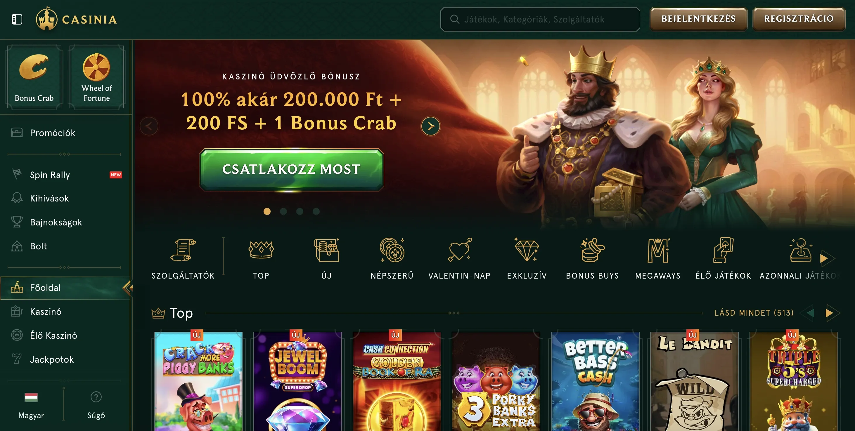 Casinia casino honlapja