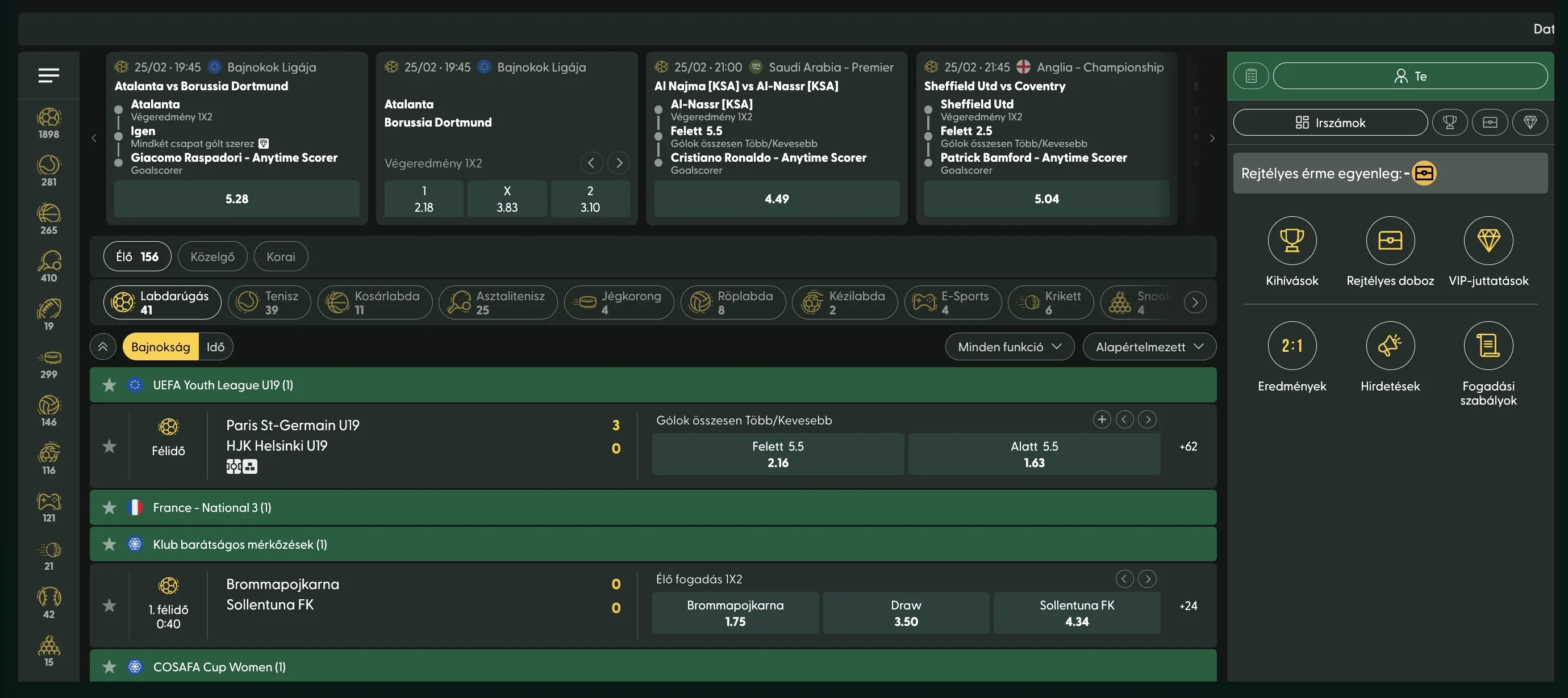 Casinia élő fogadás